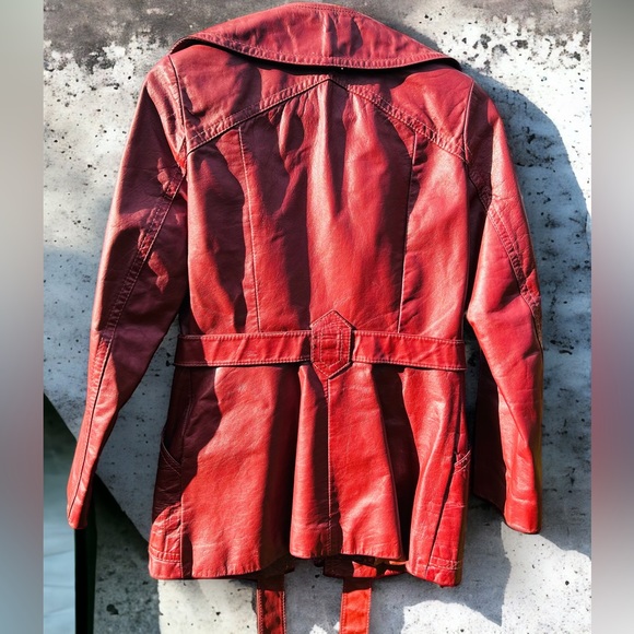 Vintage 1970s Sears Jr Bazaar Genuine Leather Jacket | Burgundy | Size 7/Small - Picture 4 of 16